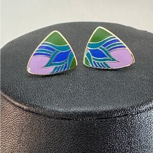 Laurel Burch Vintage Mauve and Purple Egyptian Flower art deco post earrings